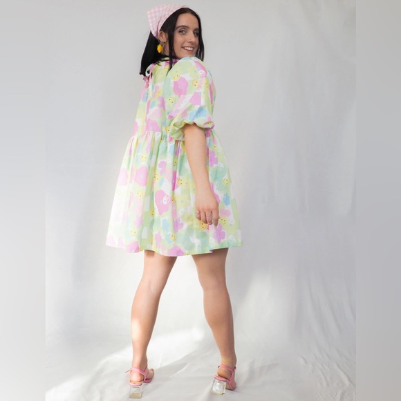 By Megan Crosby Dresses & Skirts - Megan Crosby Olive Mini Dress Multicolor smiley face pattern